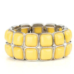 NWT Silver Yellow Beaded Stack Casual Jewelry Women's Fashion Stretch Br…